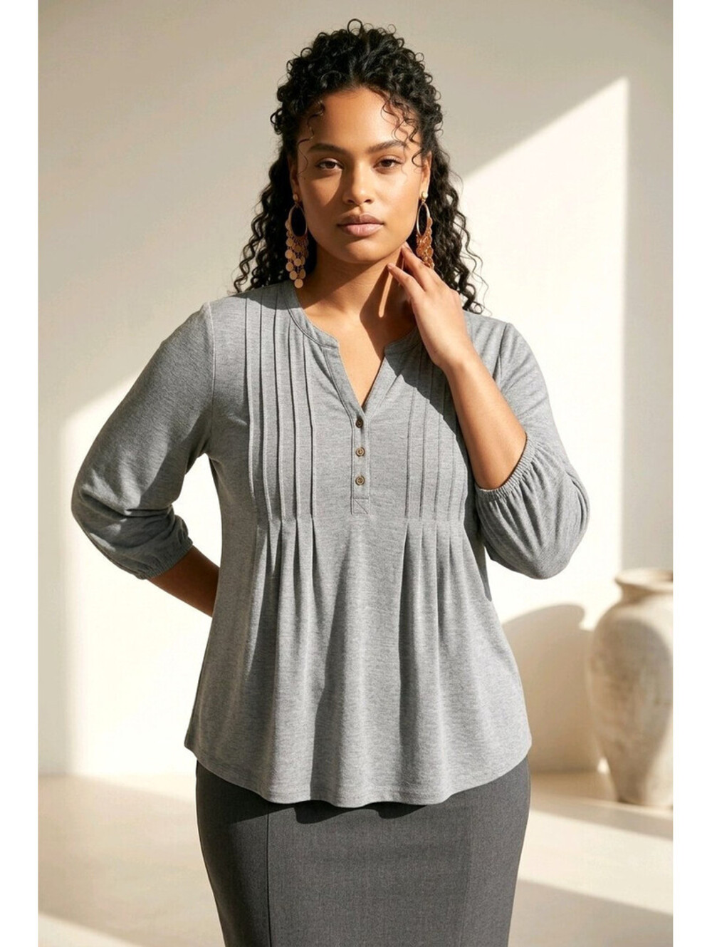 Wonderly Women's Pintuck Henley Top sz XXL